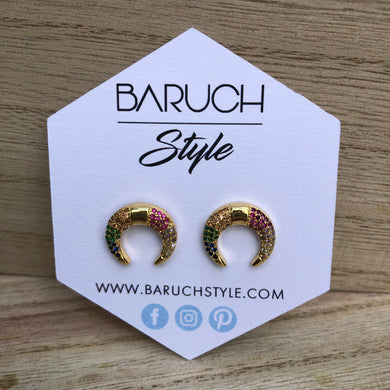 Color Zircon horn Crescent Rhinestone Earrings - BARUCH Style
