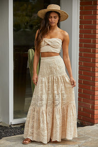 Eyelet Ruffle Maxi Skirt - BARUCH Style