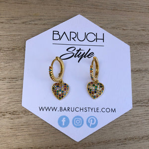 Multicolor Rhinestone Heart Earrings - BARUCH Style