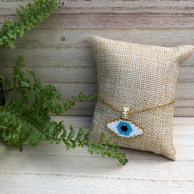 Oval Evil Eye Drop Beaded Chain Bracelet - BARUCH Style