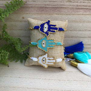 Hamsa Eye Gold Beaded Tassel bracelet - BARUCH Style