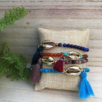 Natural-Stone beaded shell tassel Bracelet - BARUCH Style