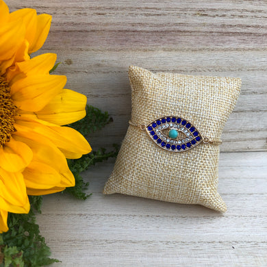 Rhinestone Blue Evil Eye Chain Bracelet - BARUCH Style