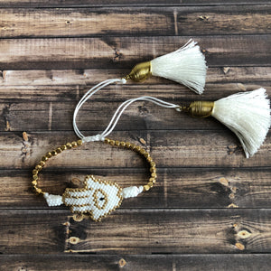 Hamsa Eye Gold Beaded Tassel bracelet - BARUCH Style