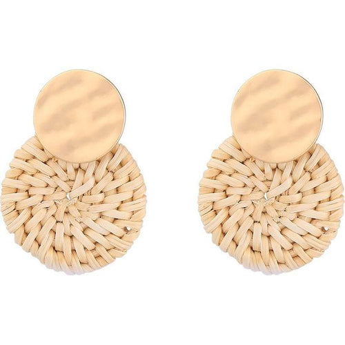 Round Raffia Weaving Earrings - BARUCH Style
